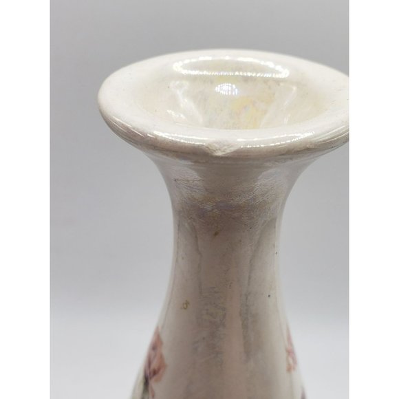 VTG Antique Iridescent Pink Rose Floral Single Stem Bud Vase Signed Fay's Cerami - Picture 5 of 10